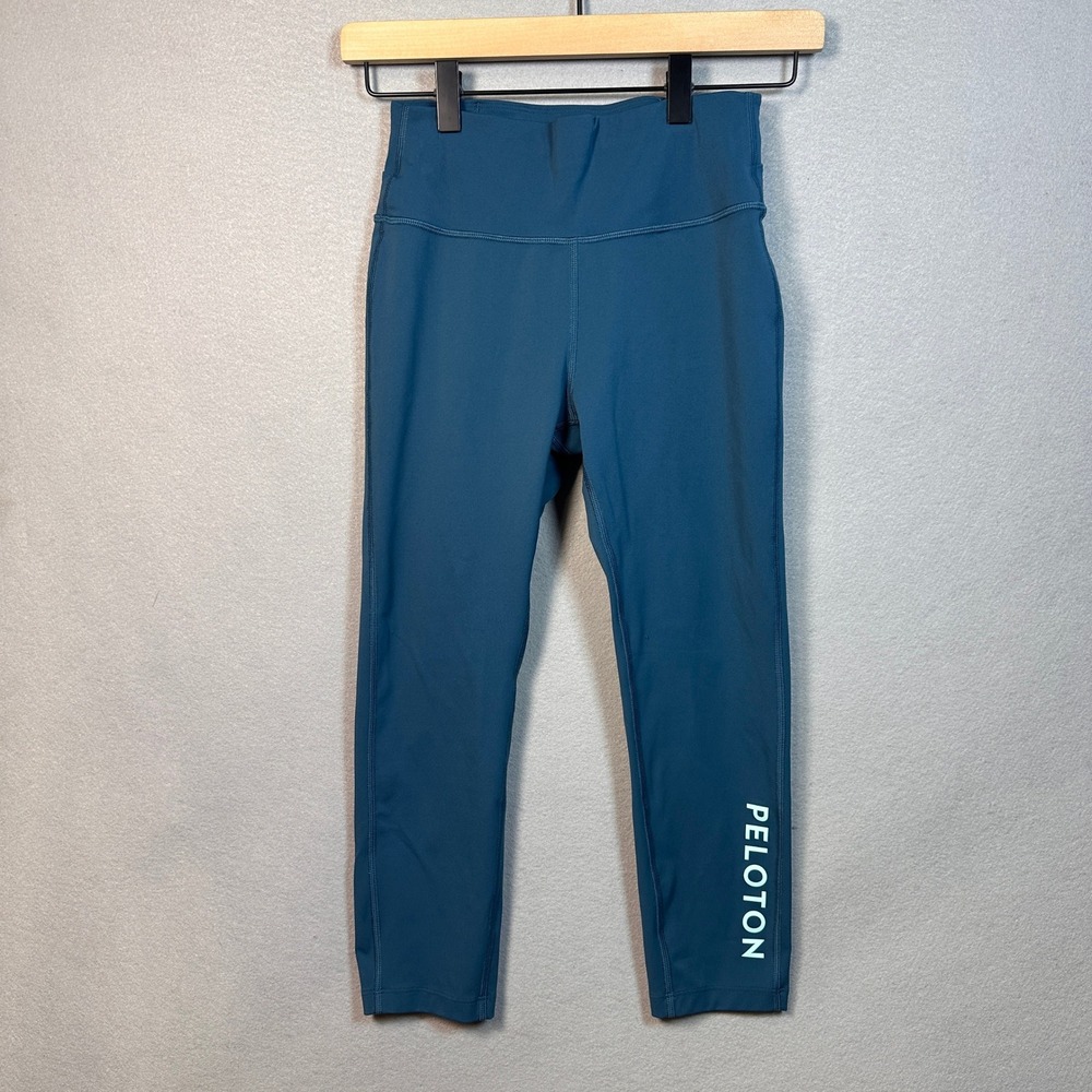 Peloton Womens Essential Capri High Waisted Cropped Leggings Teal Blue Small